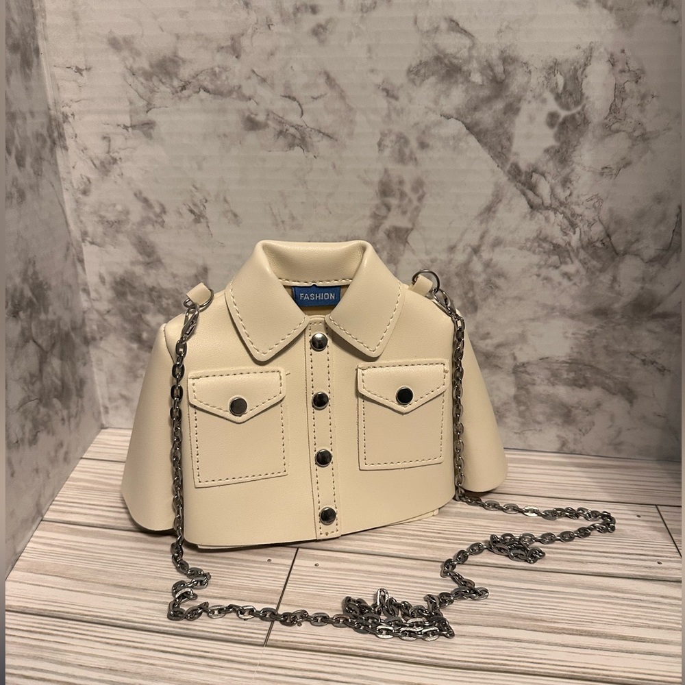 Cream Jacket-Shaped Handbag with Chain Strap